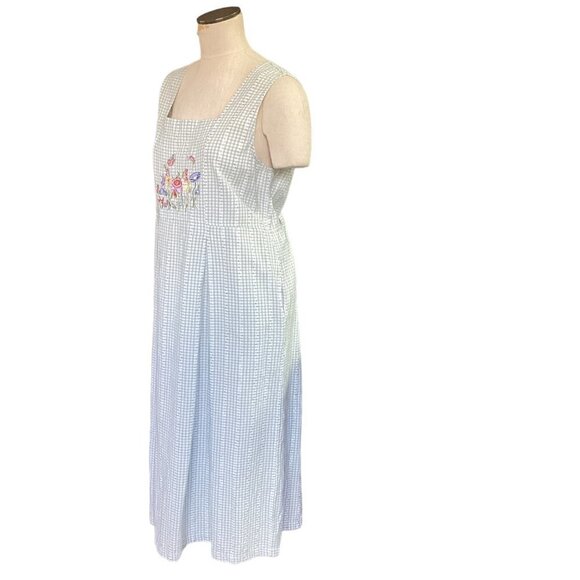 Two Twenty Sleeveless Square Neck Dress Green Gingham Embroidered Flowers L 152L - Picture 3 of 8